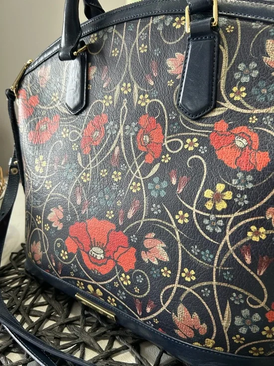 Brahmin Large Duxbury Navy Baronia Floral Satchel & Matching Suri Wallet - Picture 2 of 16